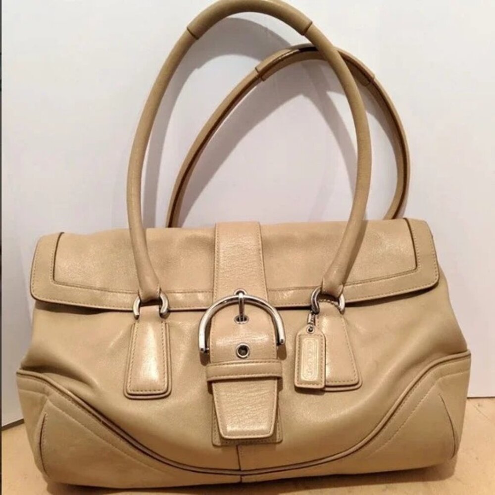 Vintage Rare Coach Hampton Flap Tan Leather Handbag Purse